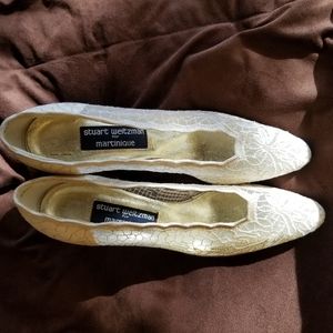 Vintage 80s Stuart Weitzman 9AA Lace Wedding Heels